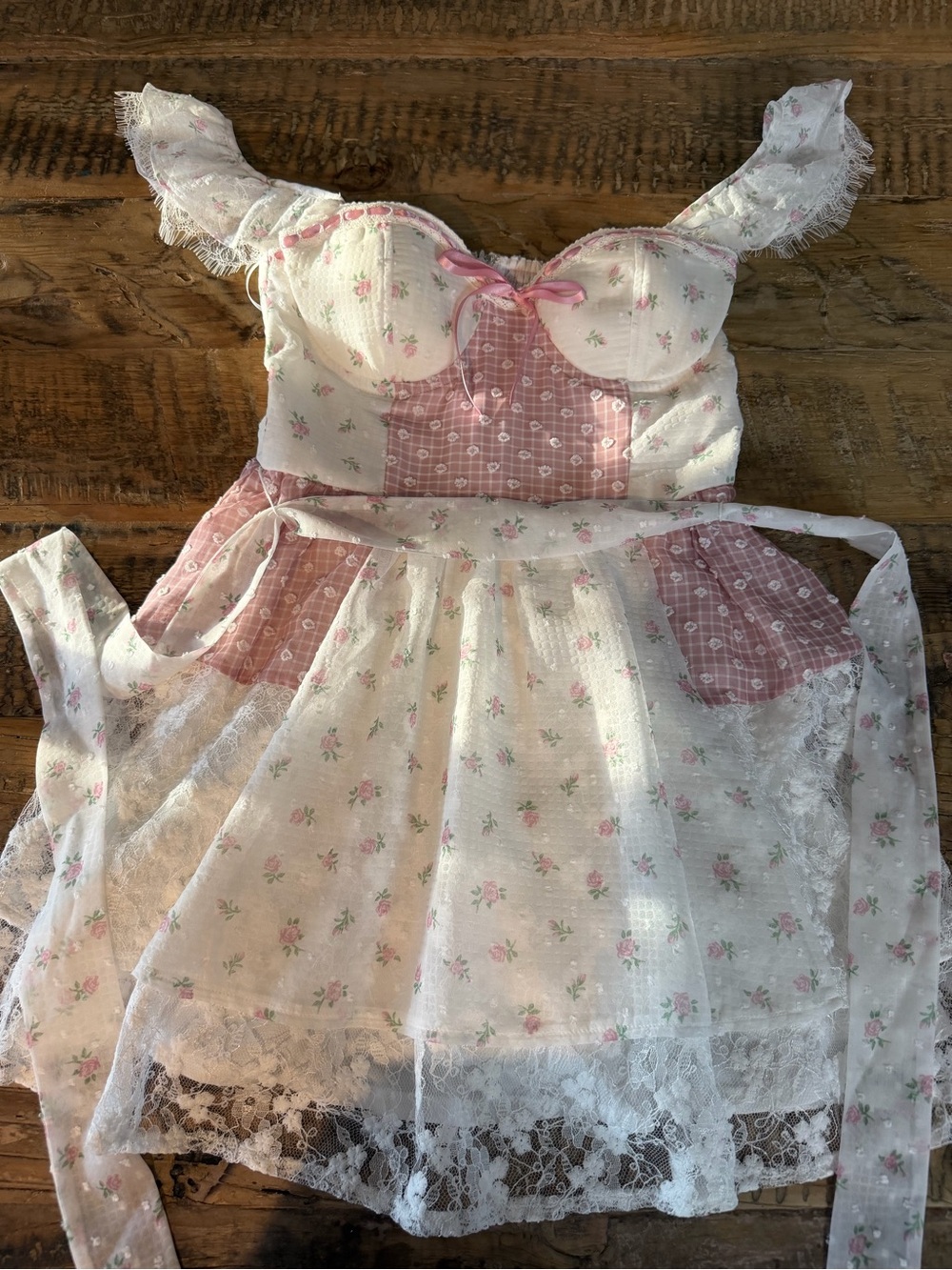 Altar'd State Pink & White Lace Sleepwear Dress